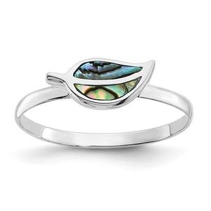 925 Sterling Silver RH-plated Abalone Leaf Ring